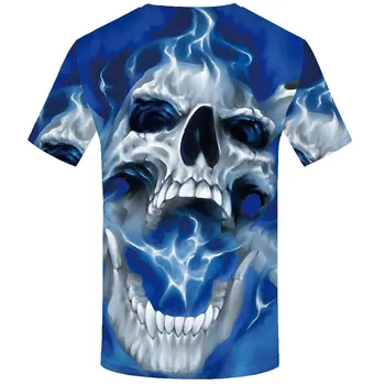 KYKU Prekės Kaukolė marškinėliai Vyrams Ūkas Juokinga T shirts Psichodelinio Marškinėlius Atspausdintas Mėlynos Tshirts Atsitiktinis Gotikos T-shirts 3d