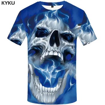 KYKU Prekės Kaukolė marškinėliai Vyrams Ūkas Juokinga T shirts Psichodelinio Marškinėlius Atspausdintas Mėlynos Tshirts Atsitiktinis Gotikos T-shirts 3d