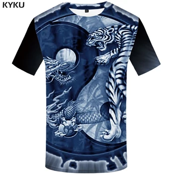 KYKU Tigras Marškinėliai Vyrams Gyvūnų Yin Yang Marškinėlius Drakonas 3d Print T-shirt Anime Drabužius Juokinga Punk Rock Mens Drabužių Vasaros Viršūnes