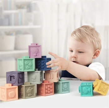 Kūdikio Minkšti Žaislai Jutimo Silikono Švietimo Blokai 3D Hanging Ball Kūdikiams Gumos Teether Išspausti Vonios Žaislai mažiems Vaikams