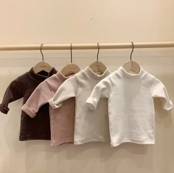 Kūdikių Berniukų Long Sleeve T-shirt Stalviršiai, Kietieji Medvilnės Pusė Aukšta Apykakle ilgomis Rankovėmis Viršūnes Apačioje Marškinėliai Vaikas Mergaičių Drabužiai