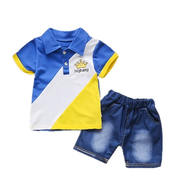 Kūdikių berniukų mokyklos stiliaus drabužių nustatyti vasaros kūdikių mados medvilnės marškinėliai+džinsinio šortai 2vnt vaikiška apranga vaikams, drabužiai