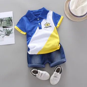 Kūdikių berniukų mokyklos stiliaus drabužių nustatyti vasaros kūdikių mados medvilnės marškinėliai+džinsinio šortai 2vnt vaikiška apranga vaikams, drabužiai