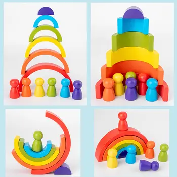 Kūdikių Didelis Vaivorykštė Stacker Mediniai Žaislai Vaikams Kūrybos Vaivorykštė Blokai Montessori Švietimo Žaislas Vaikams