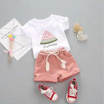 Kūdikių mergaičių drabužių rinkiniai vasaros bamblys mados marškinėliai+šortai, drabužiai nustatyti mergina kūdikių medvilnės sportiniai kostiumai komplektus 2020 nauji kostiumai