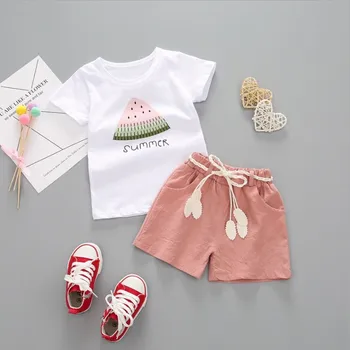 Kūdikių mergaičių drabužių rinkiniai vasaros bamblys mados marškinėliai+šortai, drabužiai nustatyti mergina kūdikių medvilnės sportiniai kostiumai komplektus 2020 nauji kostiumai