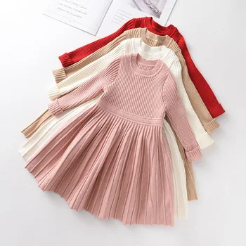 Kūdikių Mergaičių Megztinis Suknelė 2021 mados bamblys Vaikai Kokybės Medvilnės ilgomis rankovėmis Suknelės Vaikams Drabužių Mergaitę Šalies kostiumas