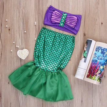 Kūdikių Mergaičių undinėlės uodega princesė arielis suknelė cosplay kostiumas vaikams girl išgalvotas žalia suknelė