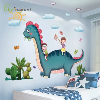 Kūrybinės animacijos dinozaurų siena lipdukas berniukų kambarys dekoro lipni namų dekoro lipdukai, vaikų kambariai, miegamojo puošimas
