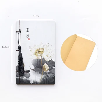 Kūrybinės Naujų Kinų Stiliaus Lotus Planuotojas Notepad, 17*11cm Derliaus Sąsiuvinis su Kutas Tuščią Kraft Puslapius