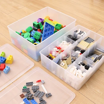 Kūrybinės Vaikų Lego Žaislai Plastiko Bloko Pastato Dalis Su Pertvara Skaidraus Plastiko Saugojimo Dėžutė