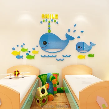 Kūrybos delfinų lipdukai 3d vaikų kambarys, vonios kambarys plaukimo akrilo apdaila fone sienų lipdukai