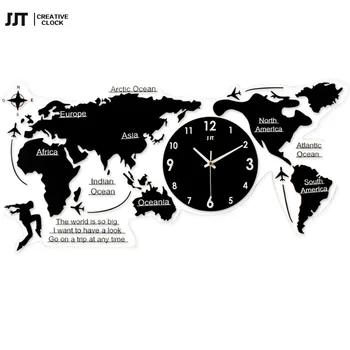 Kūrybos Pasaulio Žemėlapio 3d Sieninis Laikrodis Modernus Didelis Šviesos Laikrodžiai Sienos, Namų Dekoro Kambarį Akrilo Silent Žiūrėti Reloj Dovana D08