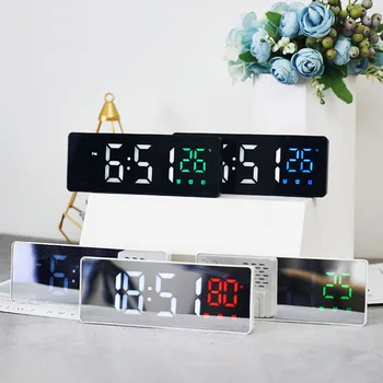 Kūrybos Veidrodis, Žadintuvas Stalo Puošyba Ekranas Data Temperatūros Miegamasis Darbalaukio Silent LED Elektroninis Laikrodis Namų Puošybai