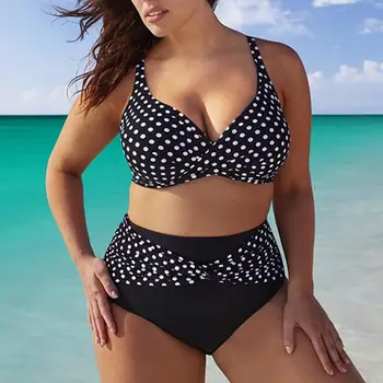 L - 6XL Maudymosi Didelio Dydžio Polka Dot Seksualus Bikini Komplektas Aukšto Juosmens moterų maudymosi kostiumėlį didelis dydis Paplūdimio Maudymosi Kostiumą, Moteris