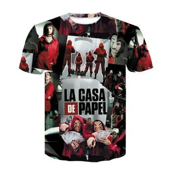 La Casa De Papel Marškinėliai 3D Spausdinimo Moterims, Vyrams trumpomis Rankovėmis Megztiniai Pinigų Heist Popieriaus Namas Atsitiktinis Streetwear Marškinėlius Viršūnės