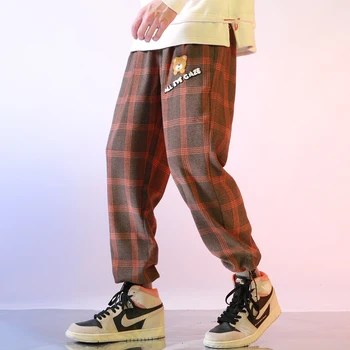 LACIBLE Atsitiktinis pledas spausdinti lokys pleistras dekoratyvinis vyrų hip-hop streetwear vyrų kelnės medvilnė Harajuku bėgiojimo kelnės sweatpants