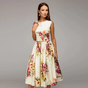 Lady Šalis Suknelė 2019 M. Vasarą, Rudenį Moterų Berankovis Gėlių Spausdinti Vestidos Elegantiškas Atsitiktinis-line Suknelė Ne Diržas