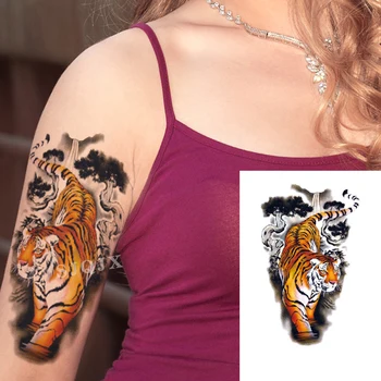 Laikina tatuiruotė lipdukai Liūtas, tigras, gyvatė Rankos lipdukas tatuiruotės Koi žuvis, Gėlė kūno tatuiruotės Kaukolė demonas rašalo spalva tatuiruotės
