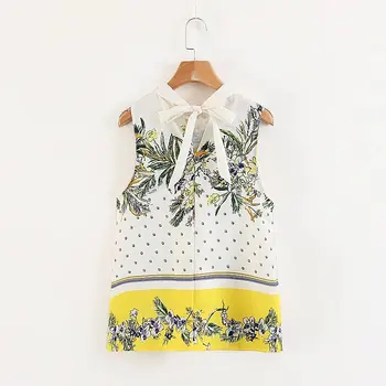 Lanbaiyijia Europoje ir Amerikoje Naujausias Moterų marškinėliai be Rankovių O-kaklo Marškinėliai Gėlių Spausdinti Atgal Nėriniai-up Bowknot Vasaros Moterims topai
