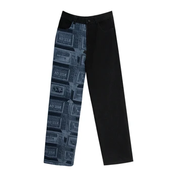 LANMREM juoda mėlyna spausdinti tiesiai prarasti atsitiktinis gatvės drabužiai pločio kojų kelnės su kišenė mados 2020 m. Rudenį banga moterų 2A1360