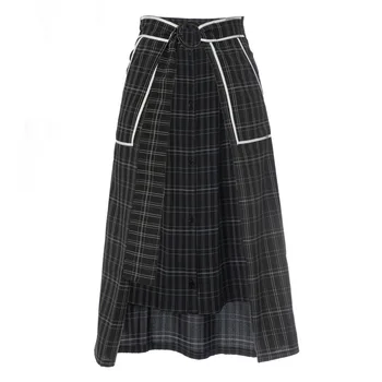 LANMREM Pavasarį ir Rudenį naujas pledas modelis dvivietis didelis kišenės nereguliarus padalinta sijonai moterims aukšto juosmens atsitiktinis nuosėdos TC562