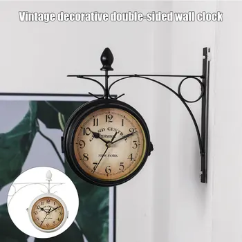 Lauko Laikiklis Laikrodis Sodo Stotis Sieninis Laikrodis Dvipusis Laikrodis Juodas/Baltas Retro Europos Stiliaus Apdaila BV789