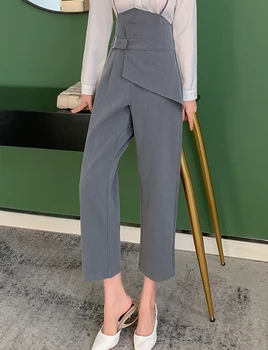 Lauri Laki Kombinezonas Kelnės Moterims, Elegantiškas, Aukštos Juosmens Romper Pants Plus Size Office Lady Jumpsuits Kietas Pilka Dirželiai Kelnės 2020 M.