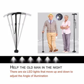 Lazdą LED Šviesos Lazdelės Pėsčiųjų Takas Pėsčiųjų Lenkai Vyras Ultralight Lankstymo Raštas Reguliuojamas T Rankenos Vyresnieji