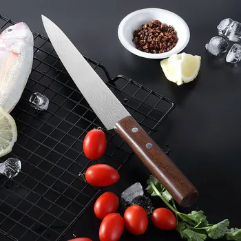 Lazerio Damaske Chef Peiliai Japonijos Lašišos Suši Peiliai Iš Nerūdijančio Plieno Sashimi Virtuvinis Peilis Žalios Žuvies Filė Sluoksnių Cooki Peilis