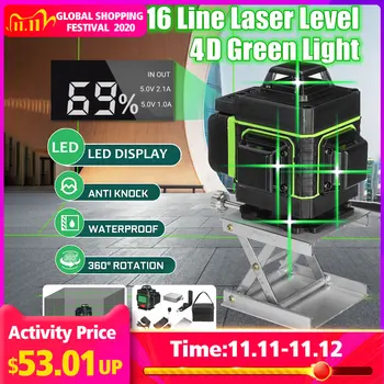 Lazerio Lygis-16 Linijos 4D Savaime išsilyginantis 360 Horizontalus Ir Vertikalus Kryžiaus Super Galingas Žalias Lazeris Šviesos Linija, Matavimo Įrankiai