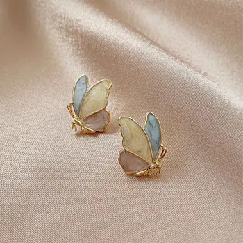 Lašinamas Glazūra Emalio Drugelis Gold 925 Sterlingas Sidabro Stud Auskarai Moterims Earings Bižuterijos Flyleaf Fine Jewelry