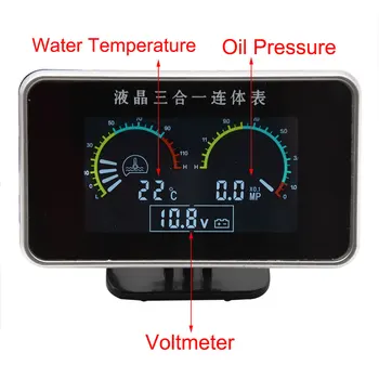 LCD Sunkvežimių Automobilių Alyvos Slėgio Indikatorius + Voltmeter + Vandens Temperatūros Indikatorius 3 1. 12v 24v Universali Metrų Naftos Paspauskite Jutiklis 1/8 npt