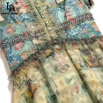 LD LINDA DELLA Mados kilimo ir tūpimo Tako Vasarą Mini Suknelė Moterims Senovinių Nėrinių Akių Kratinys Tuščiaviduriai Iš Spausdinimo Ponios Slim Trumpą Suknelę