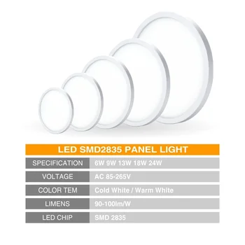 LED Panel šviesos paviršinės Montuotės Downlight Lempos AC85-265V 48W 36W 24W 18W 13W 9W 6W Ultra Plonas LED Lubų šviesos, Virtuvė, Vonia