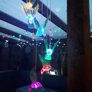 LED Saulės Vėjo Varpelių Spalva Keičiasi Kristalų Hummingbird Vėjo Varpelių Šviesos Vandeniui Kabinti Saulės Šviesos Kiemo, Kiemas Sodas