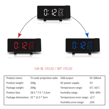 LED Skaitmeninis Laikrodis-Žadintuvas, USB Elektroninių Stalo Laikrodžiai Atidėjimo Funkcija Pabusti Žiūrėti FM Radijas Laiko Projektorius Termometras su Drėgmėmačiu