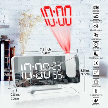 LED Skaitmeninis Laikrodis-Žadintuvas Žiūrėti Lentelėje Elektroninių Darbalaukio Laikrodžius, USB Pabusti FM Radijas Laiko Projektorius Atidėjimo Funkcija, Žadintuvas 7.4 colių