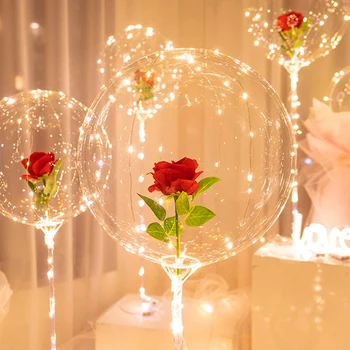 LED Šviesos Balionas Rožių Puokštė Bobo Kamuolys Pakilo Valentino Dieną Mergina Draugei Dovana Vestuvių, Gimtadienio Dekoravimas Balionais