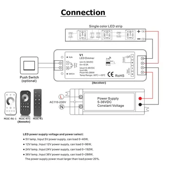 LED šviesos stiprumą PWM Wireless RF 2.4 G 4-Zone Touch Remote 