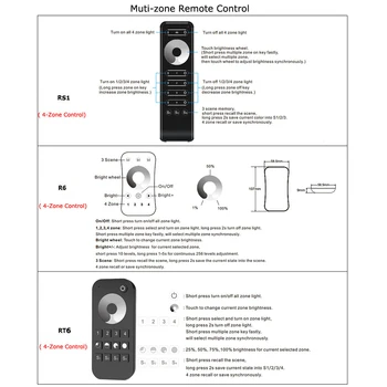 LED šviesos stiprumą PWM Wireless RF 2.4 G 4-Zone Touch Remote 