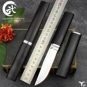 LENGREN D2 taktinis peilis, Japonijos veidrodis šviesos peilis ebony Rankena lauko medžioklės tiesiai aštriu peiliu (samurajus kardas klasikinis)