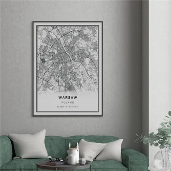 Lenkijos Varšuvos Miesto Žemėlapį, Drobė, Tapyba, Plakatų Ir Grafikos Sienos Menas Nuotraukas, Lenkai Kambarį Namo Apdaila