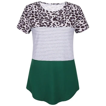 Leopard Kratinys T-shirt Moterims, Slim Fit Trumpą Rankovėmis Vasarą 2020 Naujas Viršūnes Tee Marškinėliai Moterims Drabužių Atsitiktinis Moterų Marškinėliai