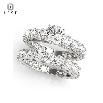 LESF Prabanga 1ct Turas Supjaustyti vestuvinis žiedas Rinkiniai moterims 4 Šakės, 925 Sterlingas sidabro sona akmens vestuviniai žiedai Nemokamas Pristatymas