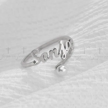 Letdiffery Užsakymą Imitacija, perlų Pavadinimas Žiedas Asmeninį Nerūdijančio Plieno Moterų Vestuvių Žiedai unikalus Sužadėtuvių Dovanas mėgėjams