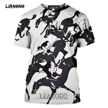 LIASOSO 3D Spausdinimo Arklių Lenktynių, Sporto, Žmogaus T-shirt Vasaros marškinėliai Atsitiktinis Marškinėlius Harajuku Puloveris Hip-Hop Tee Viršūnes Streetwear