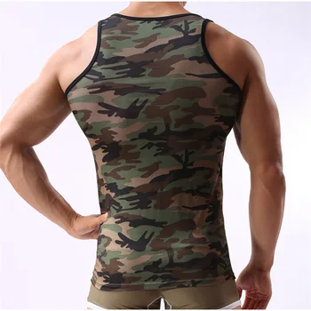 Liemenė Vyrų tankų Marškinėliai Karinės Rankovių Kultūrizmo Drabužių ir Fitneso Salėse Bako Viršuje Kamufliažas Vest Undershirt #M21