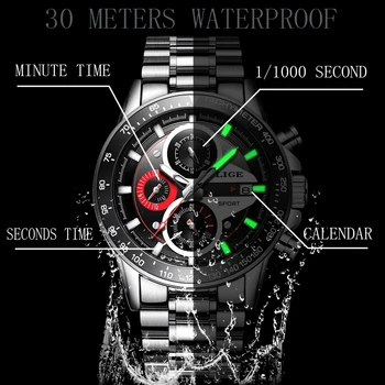 LIGE Mados Vyrų Laikrodžiai Vyrų Kūrybinio Verslo Chronograph Kvarcas Laikrodžio Nerūdijančio Plieno, atsparus Vandeniui Žiūrėti Vyrų Relogio Masculino