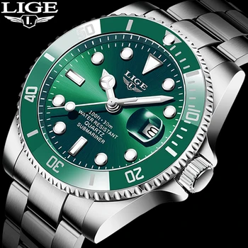 LIGE Prabangos Prekės ženklo Vyrai Sporto Laikrodžiai Žalia Vandeniui Nerūdijančio Plieno Riešo Žiūrėti Žmogus Laikrodis Mados Laikrodis Relogio Masculino